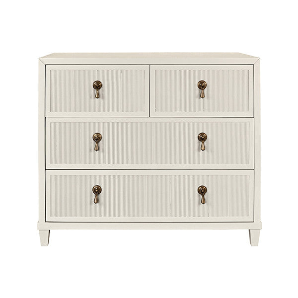 Worlds Away - Pascal Four Drawer Chest With Fluted Drawer Fronts In Matte Antique White Lacquer - PASCAL AW