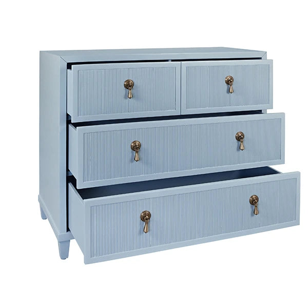 Worlds Away - Pascal Four Drawer Chest With Fluted Drawer Fronts In Matte Light Blue Lacquer - PASCAL LB