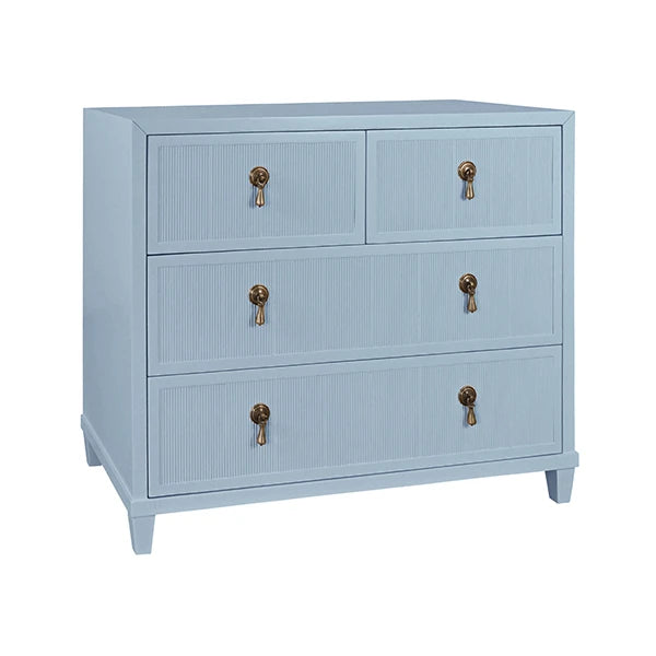 Worlds Away - Pascal Four Drawer Chest With Fluted Drawer Fronts In Matte Light Blue Lacquer - PASCAL LB