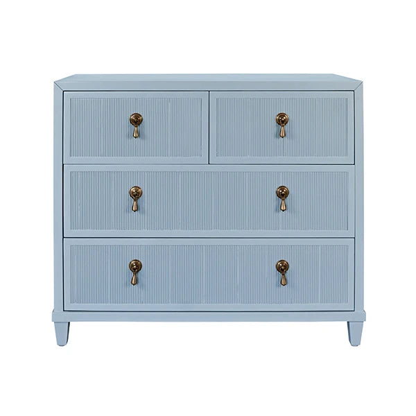 Worlds Away - Pascal Four Drawer Chest With Fluted Drawer Fronts In Matte Light Blue Lacquer - PASCAL LB