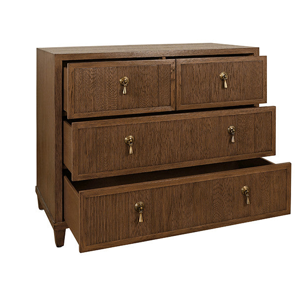 Worlds Away - Pascal Four Drawer Chest With Fluted Drawer Fronts In Provincial Brown Oak - PASCAL PBO