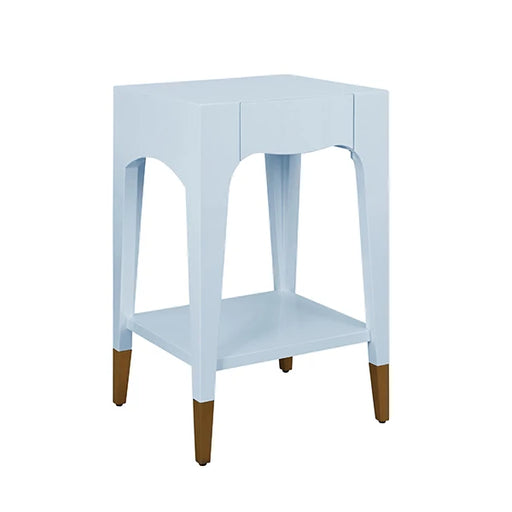 Worlds Away - Patti Tapered Leg One Drawer Side Table With Antique Brass Foot Caps In Light Blue Lacquer - PATTI LB - GreatFurnitureDeal