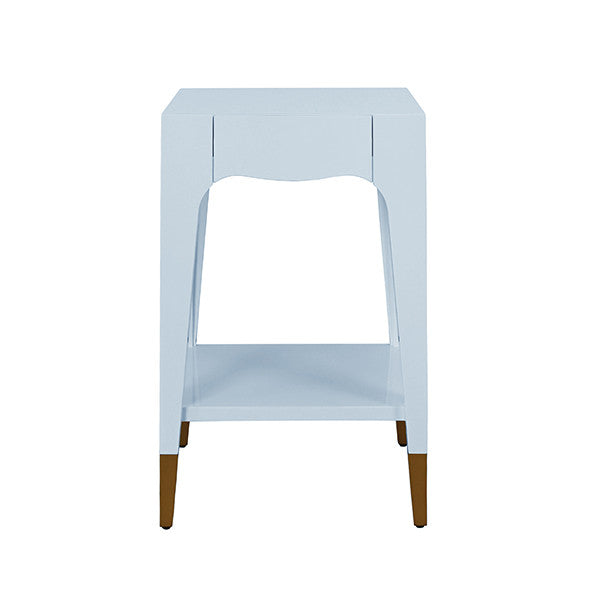 Worlds Away - Patti Tapered Leg One Drawer Side Table With Antique Brass Foot Caps In Light Blue Lacquer - PATTI LB