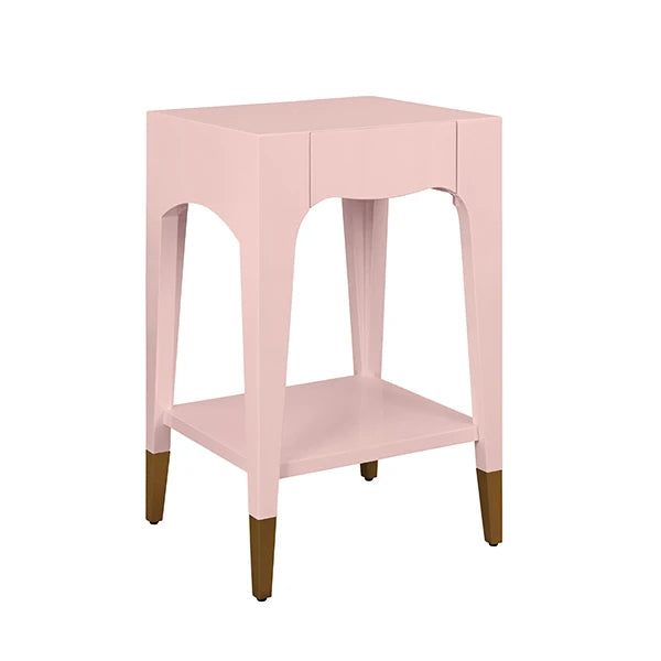 Worlds Away - Patti Tapered Leg One Drawer Side Table With Antique Brass Foot Caps In Pink Lacquer - PATTI PI