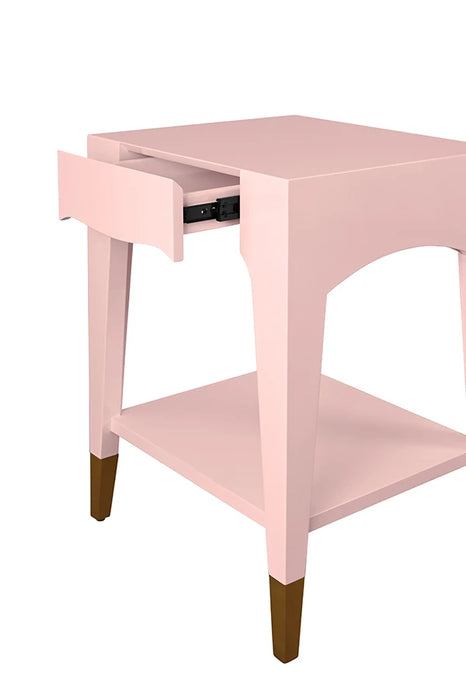 Worlds Away - Patti Tapered Leg One Drawer Side Table With Antique Brass Foot Caps In Pink Lacquer - PATTI PI