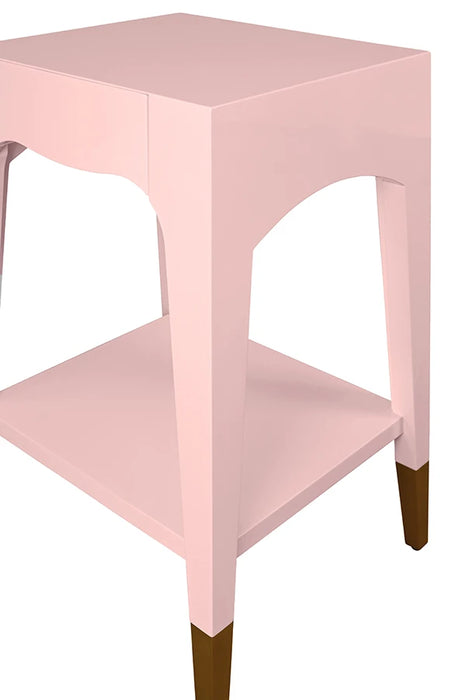 Worlds Away - Patti Tapered Leg One Drawer Side Table With Antique Brass Foot Caps In Pink Lacquer - PATTI PI