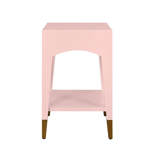 Worlds Away - Patti Tapered Leg One Drawer Side Table With Antique Brass Foot Caps In Pink Lacquer - PATTI PI