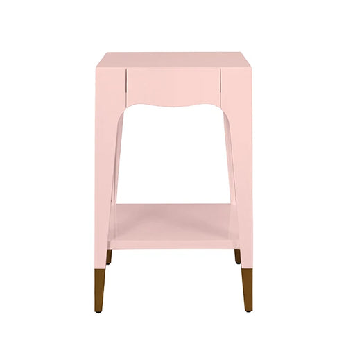 Worlds Away - Patti Tapered Leg One Drawer Side Table With Antique Brass Foot Caps In Pink Lacquer - PATTI PI - GreatFurnitureDeal
