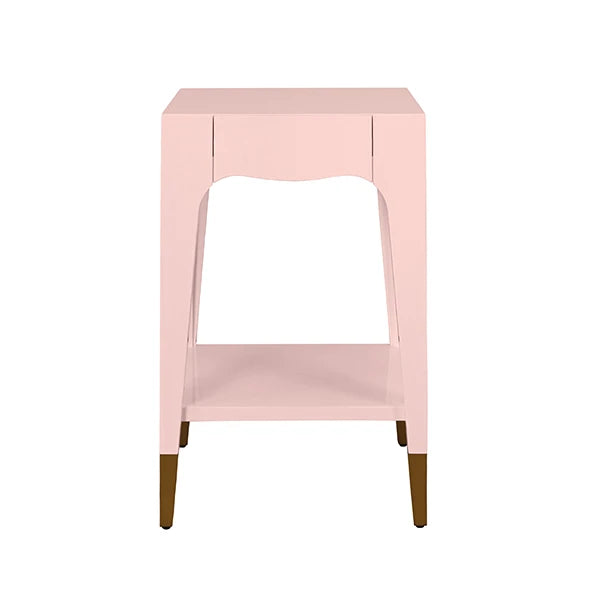 Worlds Away - Patti Tapered Leg One Drawer Side Table With Antique Brass Foot Caps In Pink Lacquer - PATTI PI