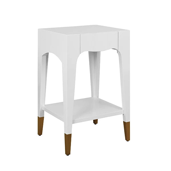 Worlds Away - Patti Tapered Leg One Drawer Side Table With Antique Brass Foot Caps In White Lacquer - PATTI WH