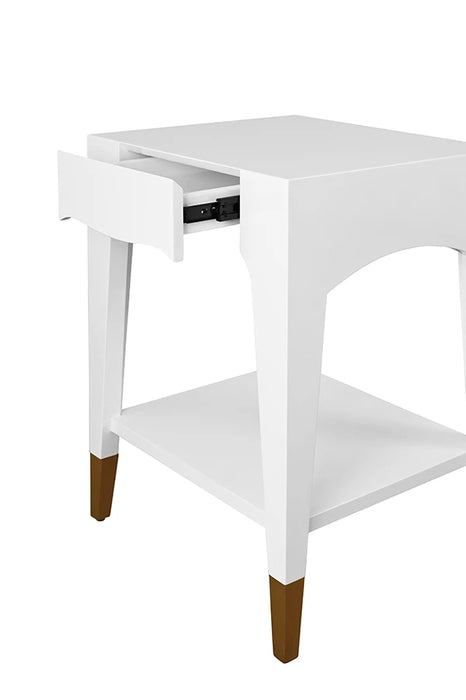 Worlds Away - Patti Tapered Leg One Drawer Side Table With Antique Brass Foot Caps In White Lacquer - PATTI WH