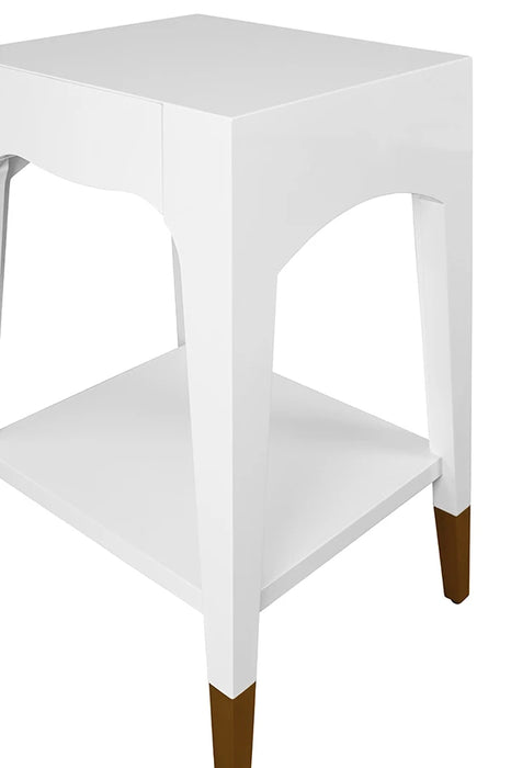 Worlds Away - Patti Tapered Leg One Drawer Side Table With Antique Brass Foot Caps In White Lacquer - PATTI WH