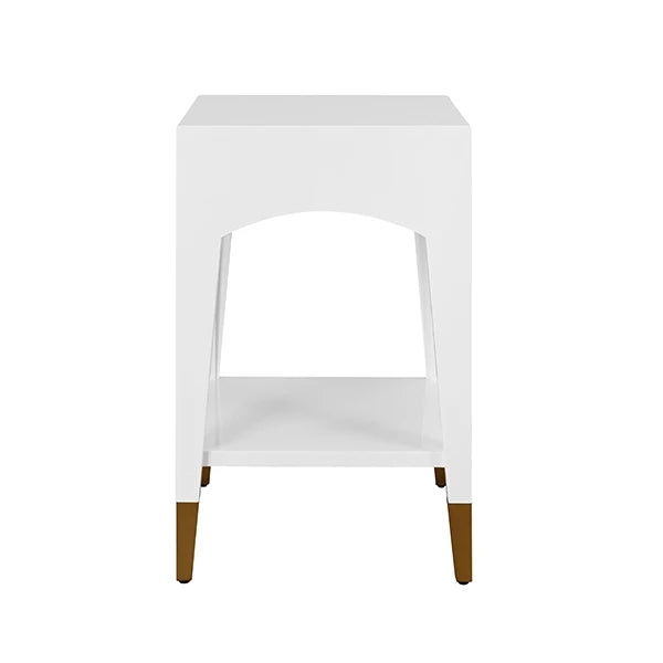 Worlds Away - Patti Tapered Leg One Drawer Side Table With Antique Brass Foot Caps In White Lacquer - PATTI WH
