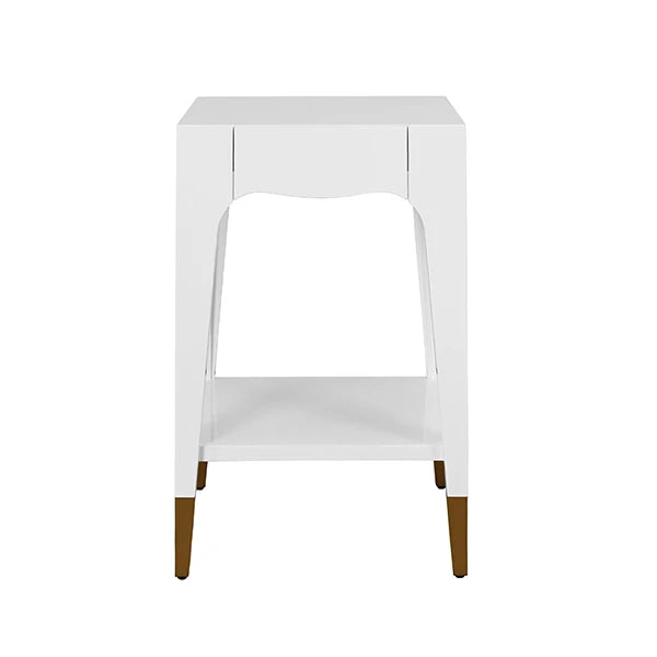 Worlds Away - Patti Tapered Leg One Drawer Side Table With Antique Brass Foot Caps In White Lacquer - PATTI WH