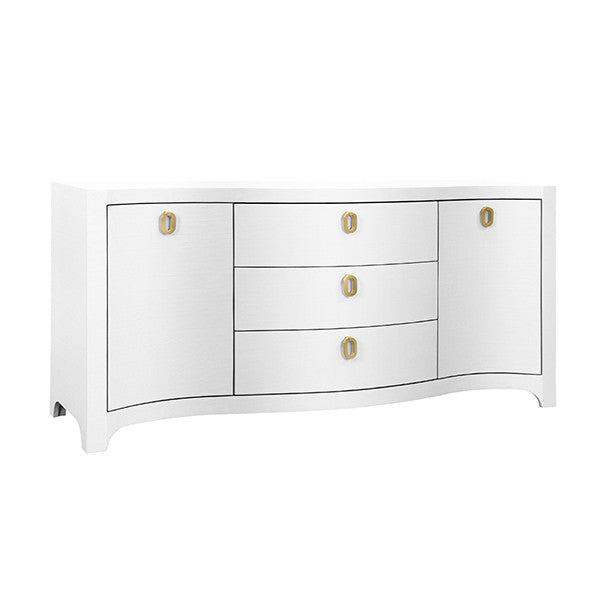 Worlds Away - Paulina Curved Front Two Door Three Drawer Buffet In Textured White Linen With Satin Brass Ring Hardware - PAULINA WH