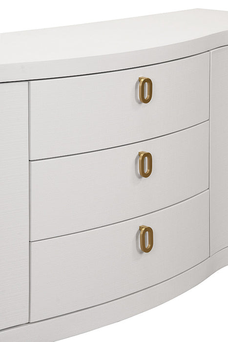 Worlds Away - Paulina Curved Front Two Door Three Drawer Buffet In Textured White Linen With Satin Brass Ring Hardware - PAULINA WH