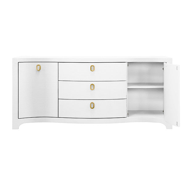 Worlds Away - Paulina Curved Front Two Door Three Drawer Buffet In Textured White Linen With Satin Brass Ring Hardware - PAULINA WH