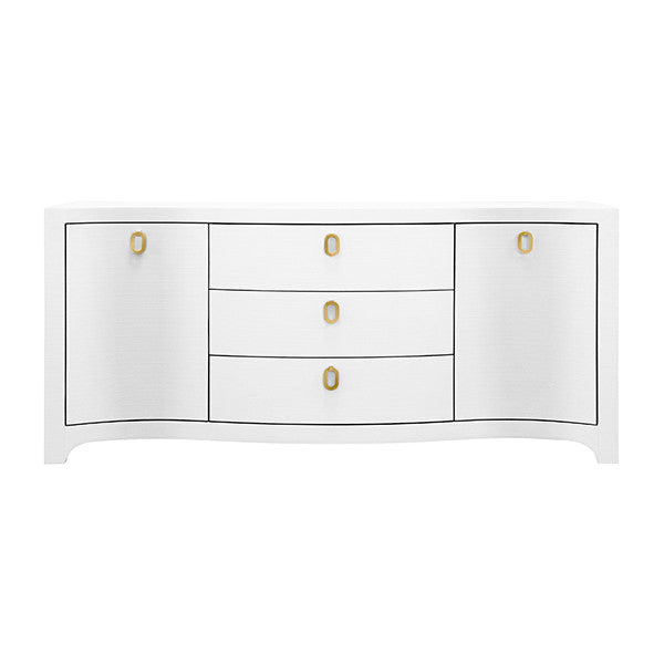Worlds Away - Paulina Curved Front Two Door Three Drawer Buffet In Textured White Linen With Satin Brass Ring Hardware - PAULINA WH