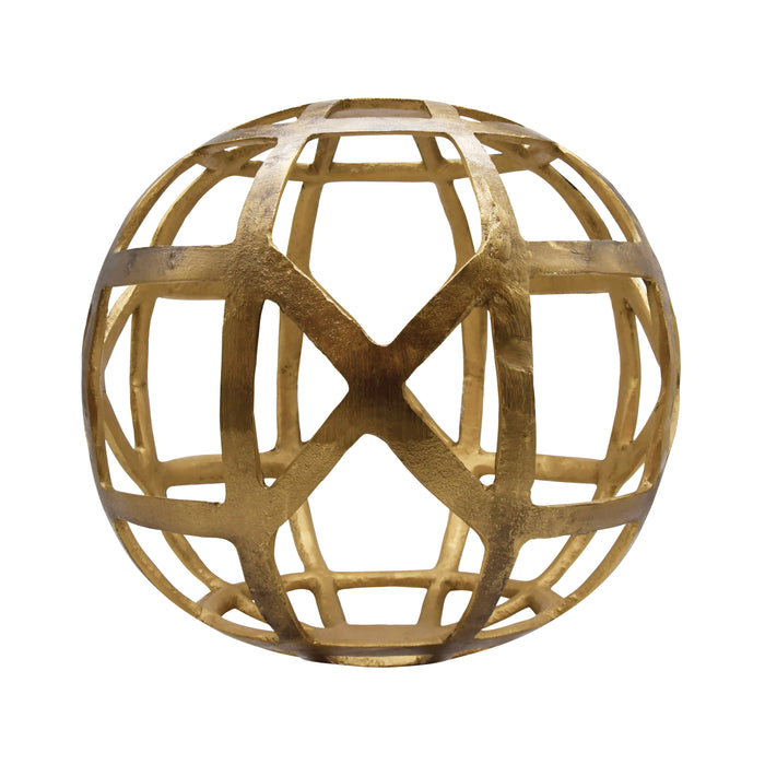 Worlds Away - Large Round Metal Ball With Geo Cutouts In Textured Brass - PAXON LG - GreatFurnitureDeal