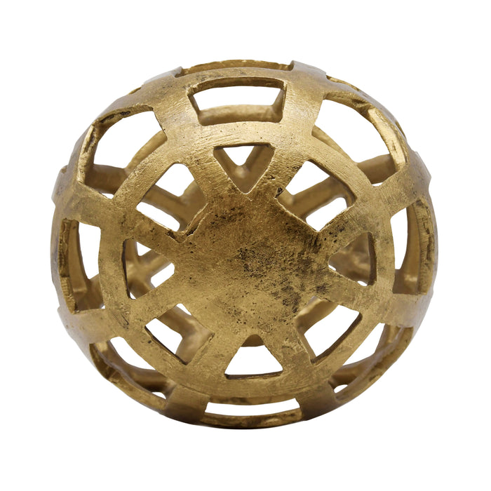 Worlds Away - Large Round Metal Ball With Geo Cutouts In Textured Brass - PAXON LG - GreatFurnitureDeal