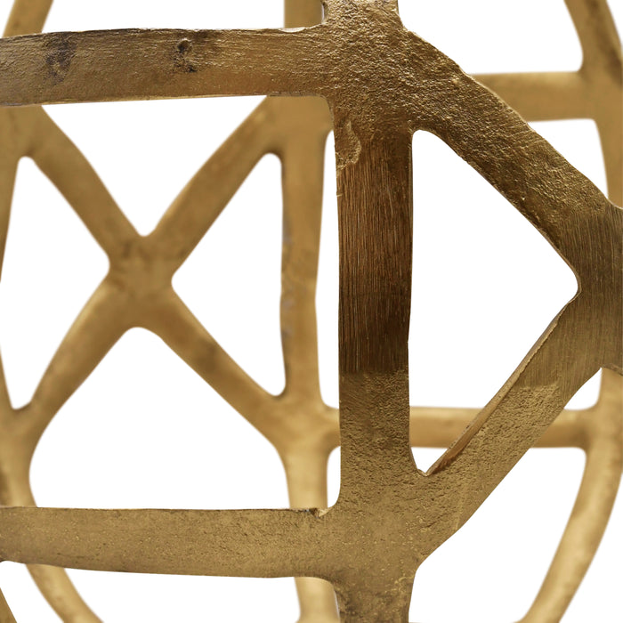 Worlds Away - Large Round Metal Ball With Geo Cutouts In Textured Brass - PAXON LG - GreatFurnitureDeal