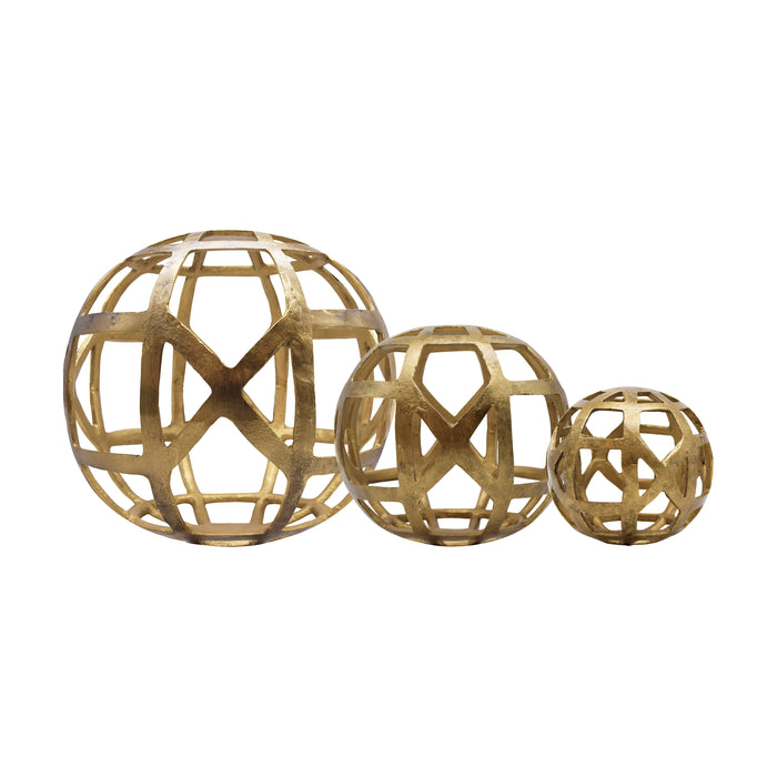 Worlds Away - Large Round Metal Ball With Geo Cutouts In Textured Brass - PAXON LG - GreatFurnitureDeal