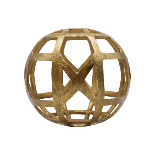 Worlds Away - Medium Round Metal Ball With Geo Cutouts In Textured Brass - PAXON MD - GreatFurnitureDeal