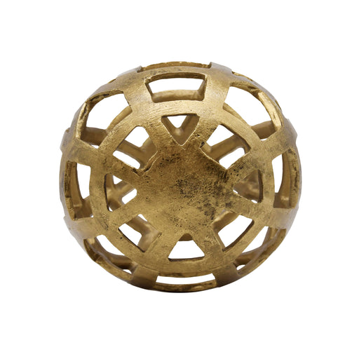 Worlds Away - Medium Round Metal Ball With Geo Cutouts In Textured Brass - PAXON MD - GreatFurnitureDeal