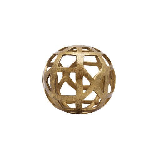 Worlds Away - Small Round Metal Ball With Geo Cutouts In Textured Brass - PAXON SM - GreatFurnitureDeal