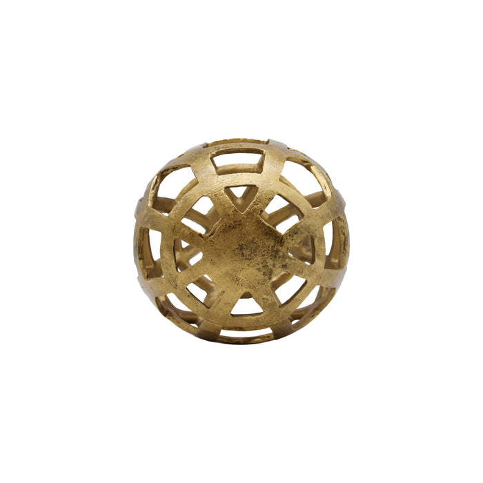 Worlds Away - Small Round Metal Ball With Geo Cutouts In Textured Brass - PAXON SM - GreatFurnitureDeal