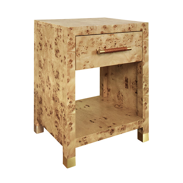 Worlds Away - One Drawer Side Table With Rattan Wrapped Handle In Burl Wood - PELHAM BW - GreatFurnitureDeal