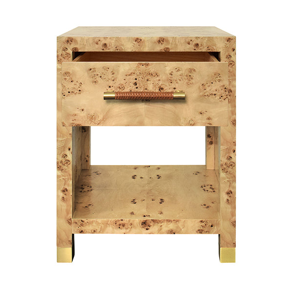 Worlds Away - One Drawer Side Table With Rattan Wrapped Handle In Burl Wood - PELHAM BW - GreatFurnitureDeal