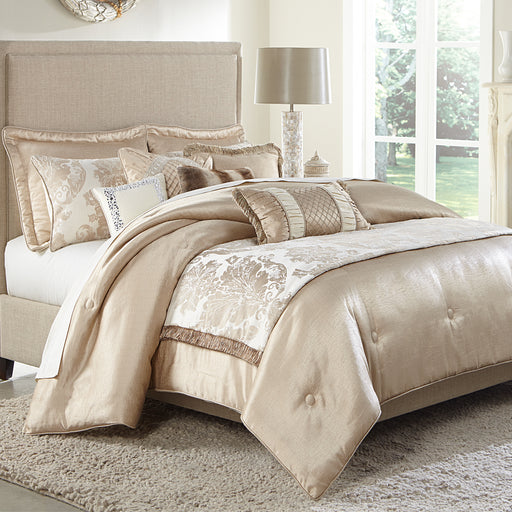 AICO Furniture - Palermo Sand 10 piece Queen Comforter Set - BCS-QS10-PLRMO-SAN - GreatFurnitureDeal