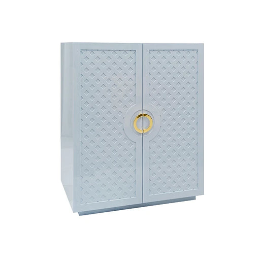 Worlds Away - Poppy Two Door Cabinet With Lattice Overlay And Brass Circle Hardware In Light Blue Lacquer - POPPY LB - GreatFurnitureDeal