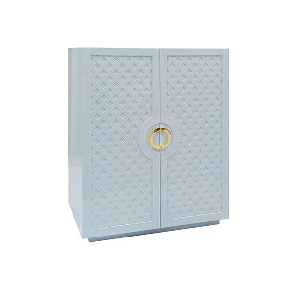 Worlds Away - Poppy Two Door Cabinet With Lattice Overlay And Brass Circle Hardware In Light Blue Lacquer - POPPY LB