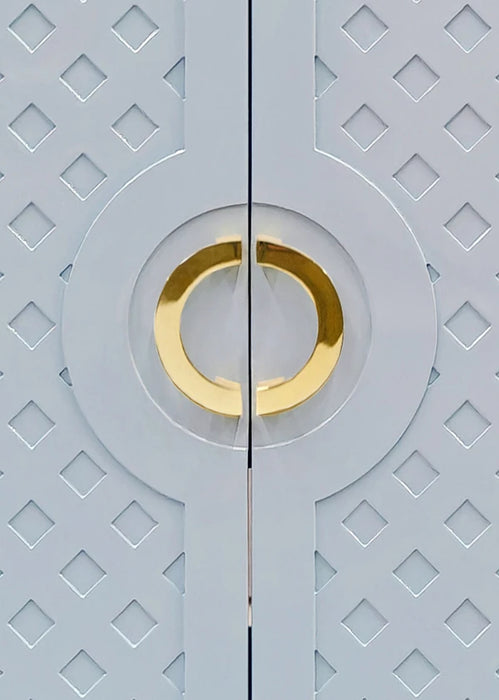 Worlds Away - Poppy Two Door Cabinet With Lattice Overlay And Brass Circle Hardware In Light Blue Lacquer - POPPY LB