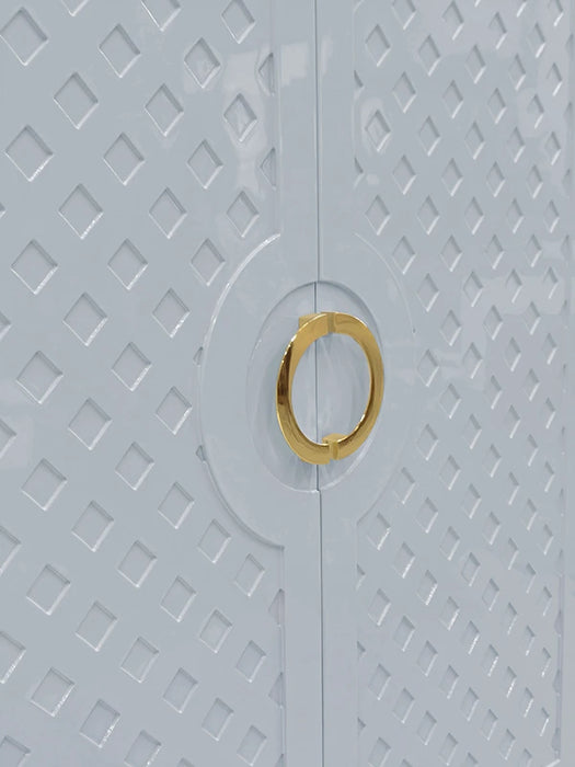 Worlds Away - Poppy Two Door Cabinet With Lattice Overlay And Brass Circle Hardware In Light Blue Lacquer - POPPY LB