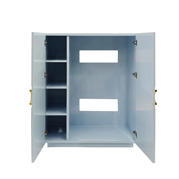 Worlds Away - Poppy Two Door Cabinet With Lattice Overlay And Brass Circle Hardware In Light Blue Lacquer - POPPY LB
