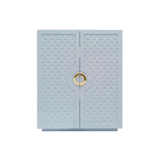 Worlds Away - Poppy Two Door Cabinet With Lattice Overlay And Brass Circle Hardware In Light Blue Lacquer - POPPY LB - GreatFurnitureDeal