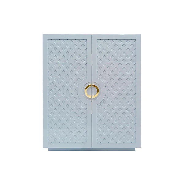 Worlds Away - Poppy Two Door Cabinet With Lattice Overlay And Brass Circle Hardware In Light Blue Lacquer - POPPY LB