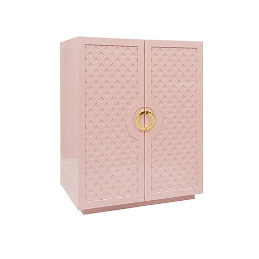 Worlds Away - Poppy Two Door Cabinet With Lattice Overlay And Brass Circle Hardware In Pink Lacquer - POPPY PI - GreatFurnitureDeal