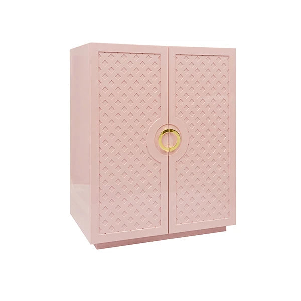 Worlds Away - Poppy Two Door Cabinet With Lattice Overlay And Brass Circle Hardware In Pink Lacquer - POPPY PI