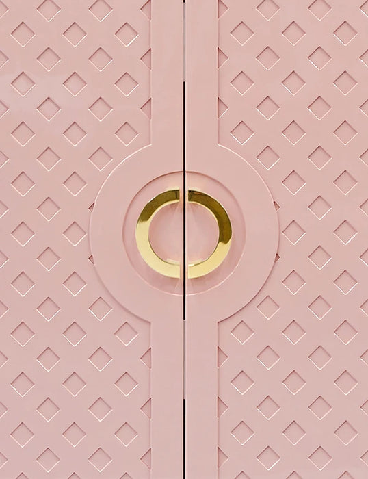 Worlds Away - Poppy Two Door Cabinet With Lattice Overlay And Brass Circle Hardware In Pink Lacquer - POPPY PI