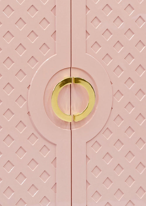 Worlds Away - Poppy Two Door Cabinet With Lattice Overlay And Brass Circle Hardware In Pink Lacquer - POPPY PI