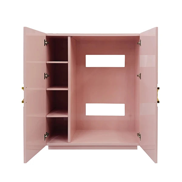 Worlds Away - Poppy Two Door Cabinet With Lattice Overlay And Brass Circle Hardware In Pink Lacquer - POPPY PI