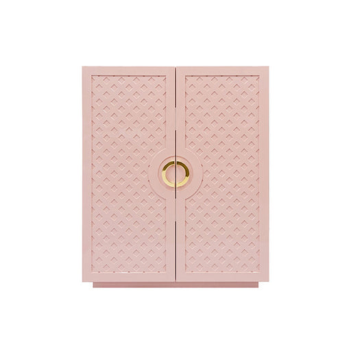Worlds Away - Poppy Two Door Cabinet With Lattice Overlay And Brass Circle Hardware In Pink Lacquer - POPPY PI - GreatFurnitureDeal