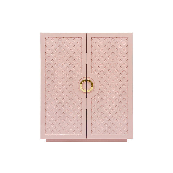 Worlds Away - Poppy Two Door Cabinet With Lattice Overlay And Brass Circle Hardware In Pink Lacquer - POPPY PI
