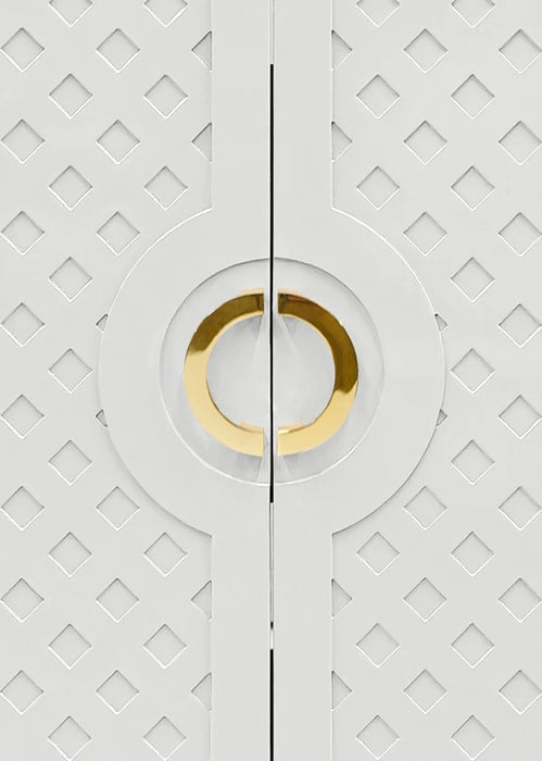 Worlds Away - Poppy Two Door Cabinet With Lattice Overlay And Brass Circle Hardware In White Lacquer - POPPY WH