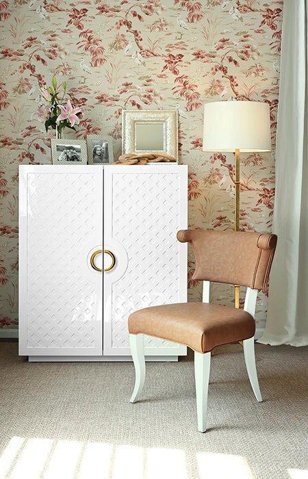 Worlds Away - Poppy Two Door Cabinet With Lattice Overlay And Brass Circle Hardware In White Lacquer - POPPY WH