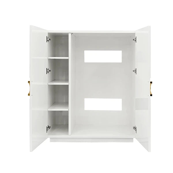 Worlds Away - Poppy Two Door Cabinet With Lattice Overlay And Brass Circle Hardware In White Lacquer - POPPY WH